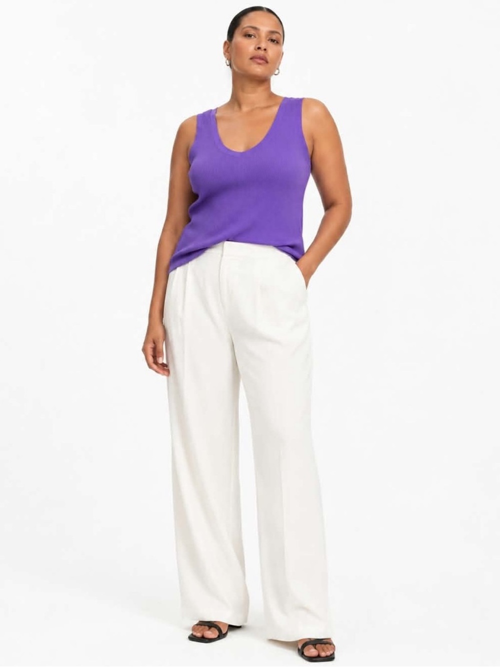 Ricki’s Purple Ribbed Nylon Slinky Knit Scoop Neck Tank Top – Size XL Like New
